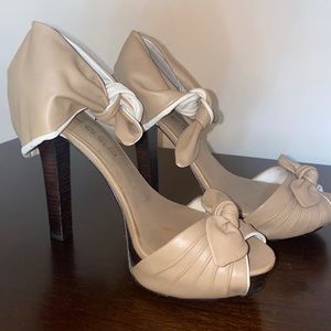 L.A.M.B. Leather Sandals Heels Ankle Cuff Wrap